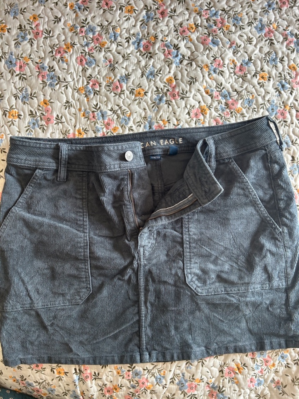 American Eagle Outfitters Slate Gray Corduroy Skirt Sz 14 New